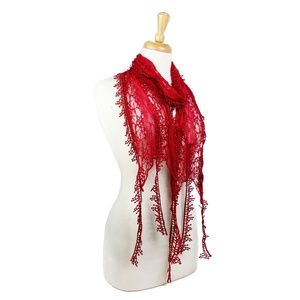 Dbpashmina Women Lightweight Oblong Lace Scarf Burgundy Color
